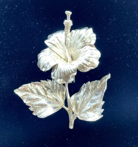 Vintage Sterling Silver Hibiscus Flower Large Brooch/Pin
