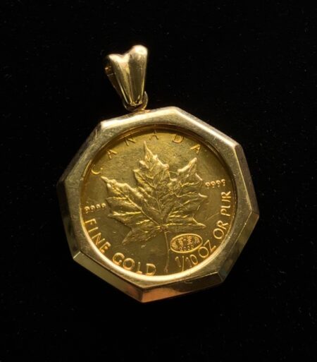 2000 1/10oz .9999 Gold Canadian Maple Leaf In 18k Gold Octagon Bezel Pendant