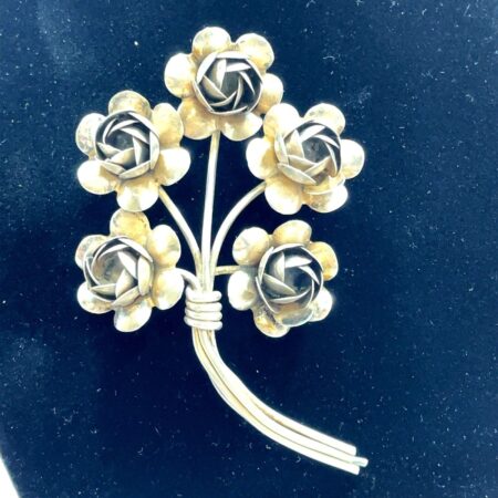 Vintage Coro Sterling Silver Five Rose Bouquet Antique Brooch/Pin