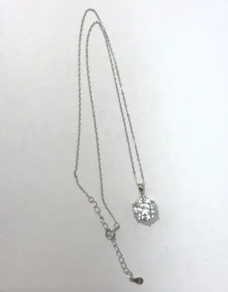 16+2 Sterling Silver Necklace w/ Large 11mm Round CZ Pendant - 2.8 Grams