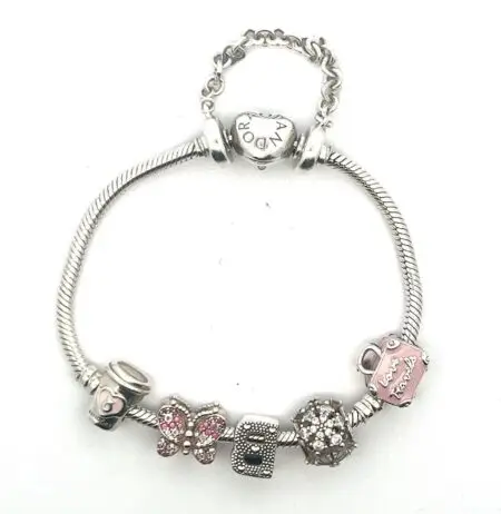 Authentic Pandora ALE S925 5 Charm Bracelet and Safety Chain Pink