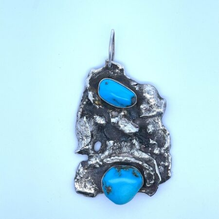 Large & Heavy Free Form Handmade Blue Turquoise & Sterling Silver Pendant - 76g