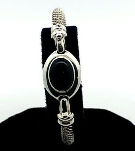 Joseph Esposito 925 Sterling Silver Black Oval Onyx  Mesh Bangle Bracelet