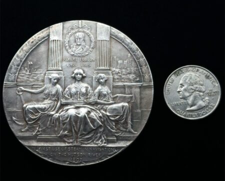 1807 USA NY American Numismatic Society Hudson Fulton Sterling Silver Medal 131g