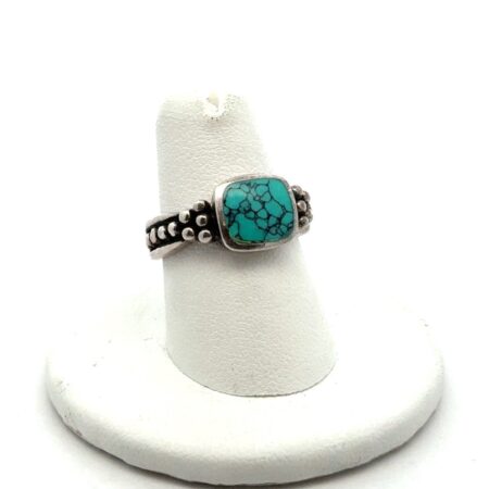 .925 Sterling Silver Webbed Turquoise Ring, 5.73g, Size - 6.75