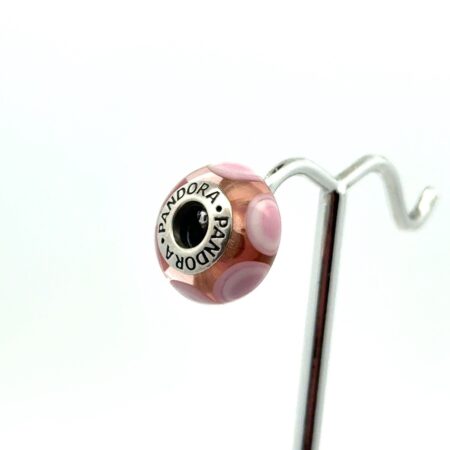 Pandora “ALE” .925 Sterling Silver Pink Murano Glass Bead Charm, 3.4g