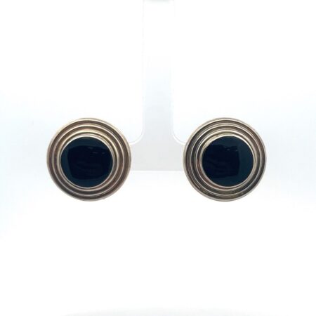 925 Sterling Silver Round Black Onyx Earrings 7.8g