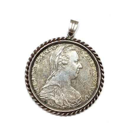1780 Maria Theresa Thaler Silver Coin Pendant With Rope Bezel 33.7g
