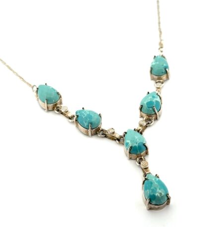 20” - 925 Sterling Silver Teardrop Larimar Drop Pendant Necklace 15.3g