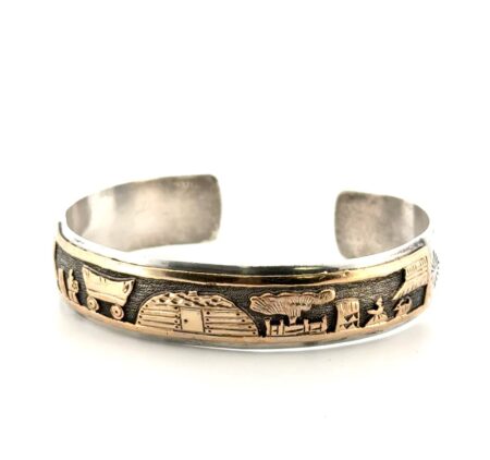 6.5” Leander Nezzie 925 Sterling Silver & 12k Gold Storyteller Cuff Bracelet 29g