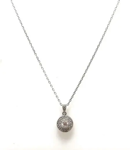 ATI 18”-20” Adjustable 925 Sterling Silver Necklace w/ Round CZ Pendant 3.6g