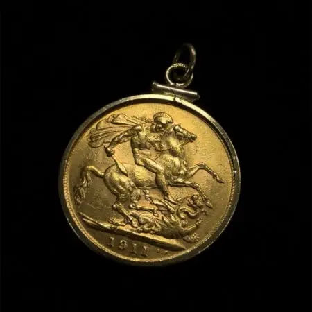 1911 Britain 1 Sovereign .9167 Pure Gold Coin 14k Gold Coin Edge Bezel Pendant