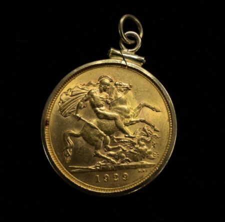 1929 Britain 1 Sovereign .9167 Pure Gold Coin 14k Gold Coin Edge Bezel Pendant