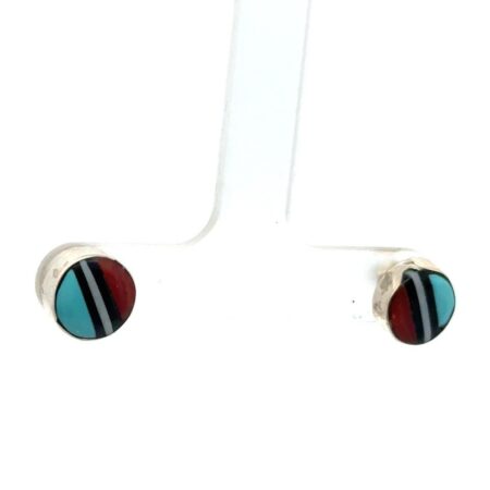 8.7mm Zuni .925 Sterling Silver Earrings Studs, Inlaid Stones, 1.6g