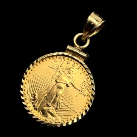1988 1/10oz Gold American Eagle Coin 14k Yellow Gold Reeded Bezel Pendant 4.33g