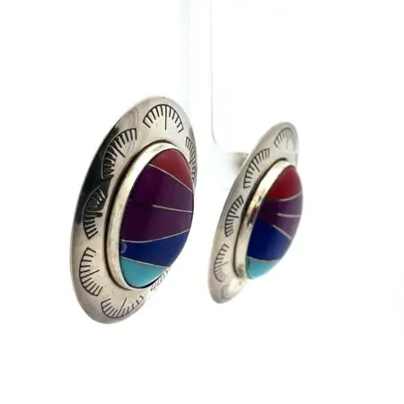 Vintage .925 Sterling Silver Native American Multi-stone Earrings 17.4g