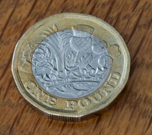 round silver-colored and gold-colored 1 pound coin